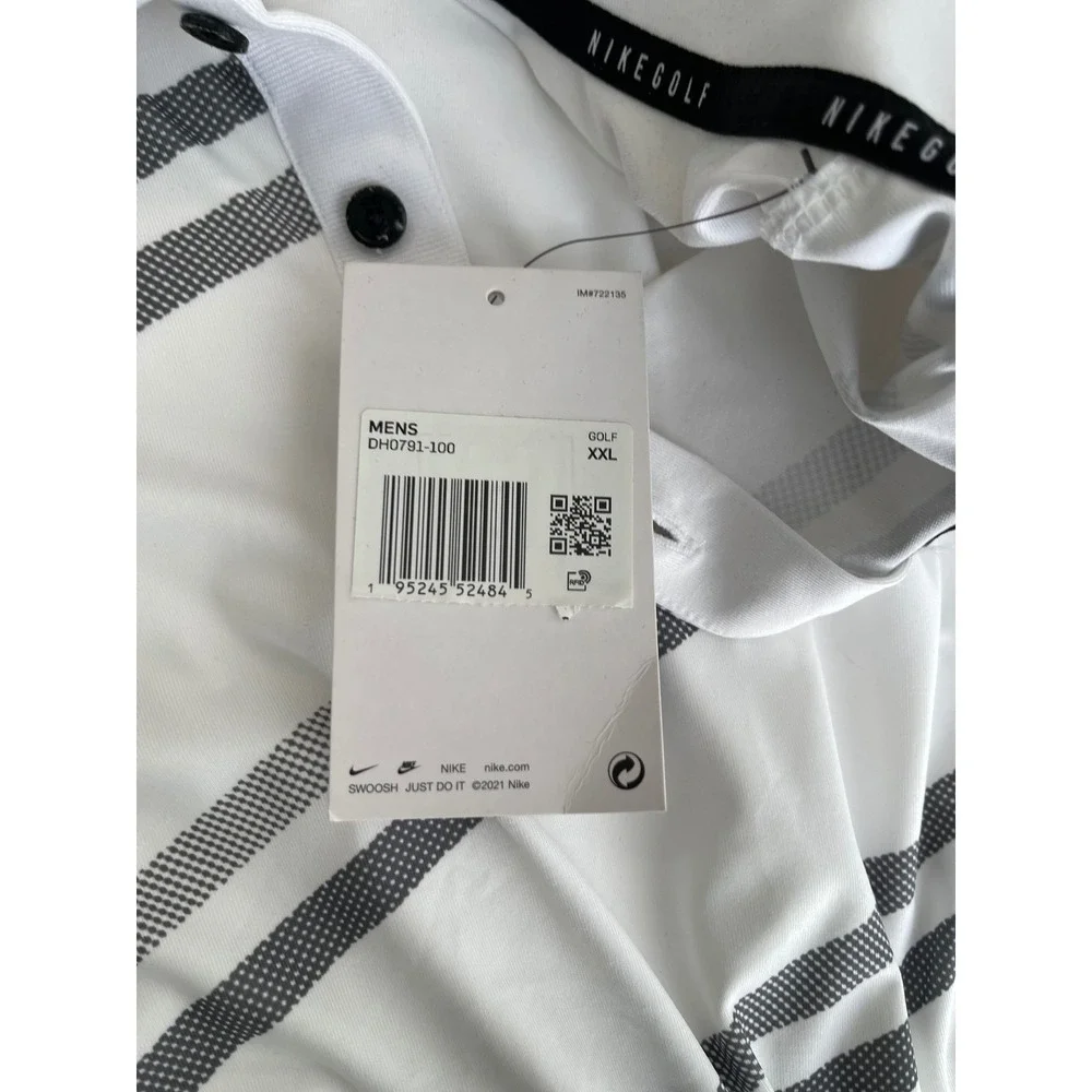 Nike Golf‎ Dri-FIT Mens XXL Polo Shirt White Grey Striped FA Basketball Logo
